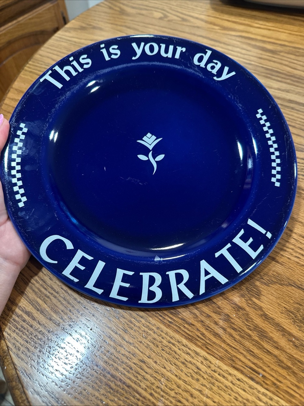 Cobalt Blue "This Is Your Day" Celebrate  Plate Pampered Chef Pre-owned